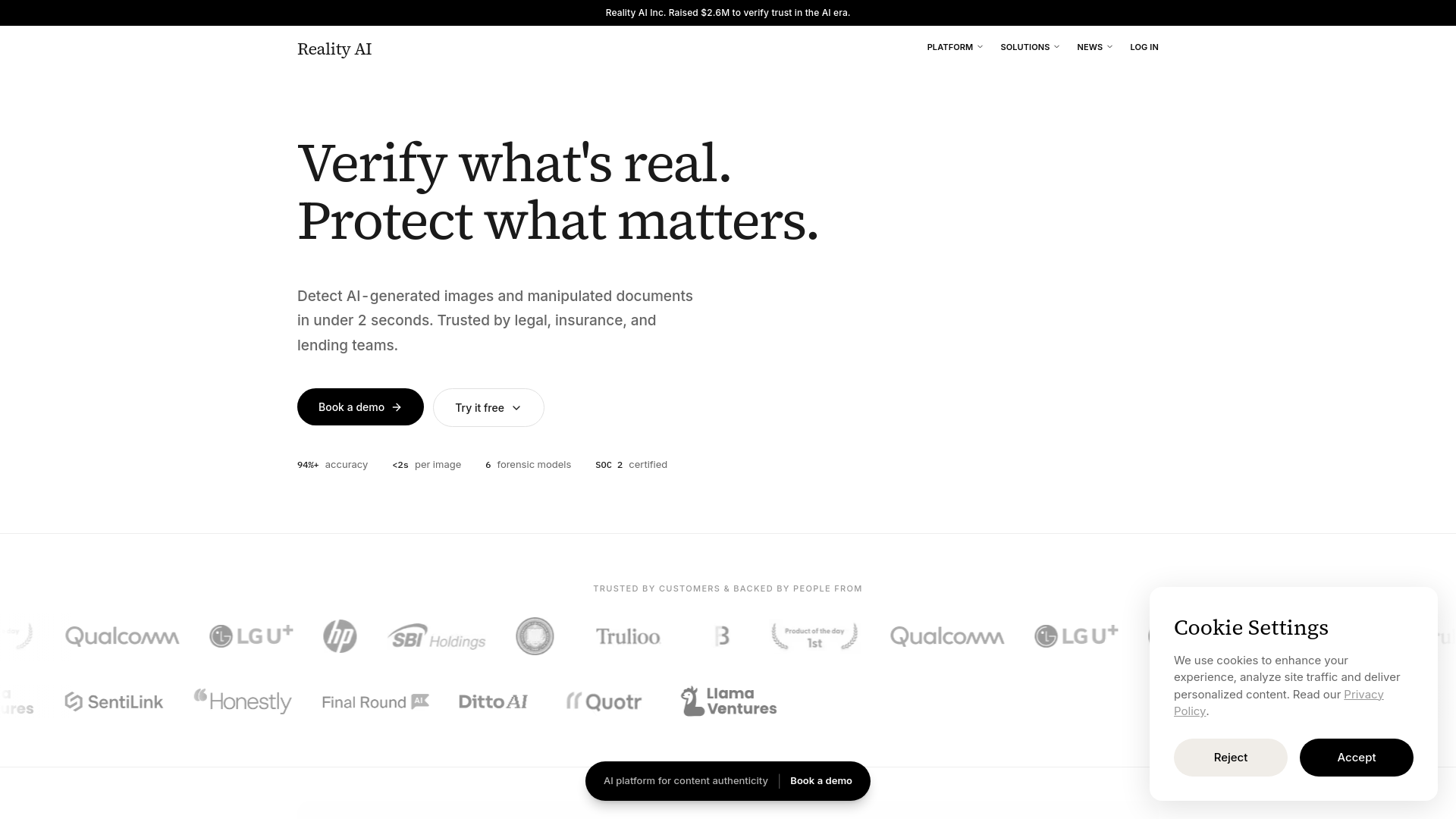 website screenshot of https://clickcheckreality.com/