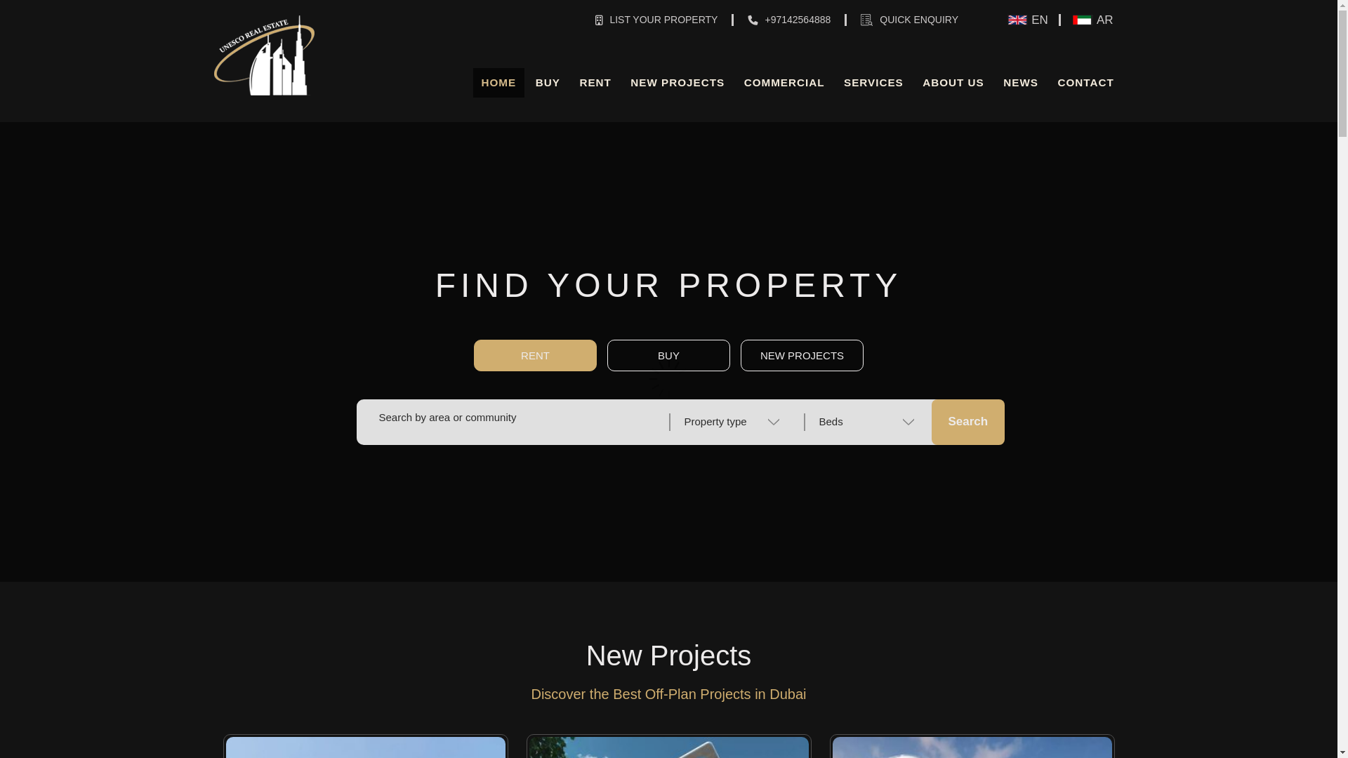 website screenshot of https://unescorealestate.ae/