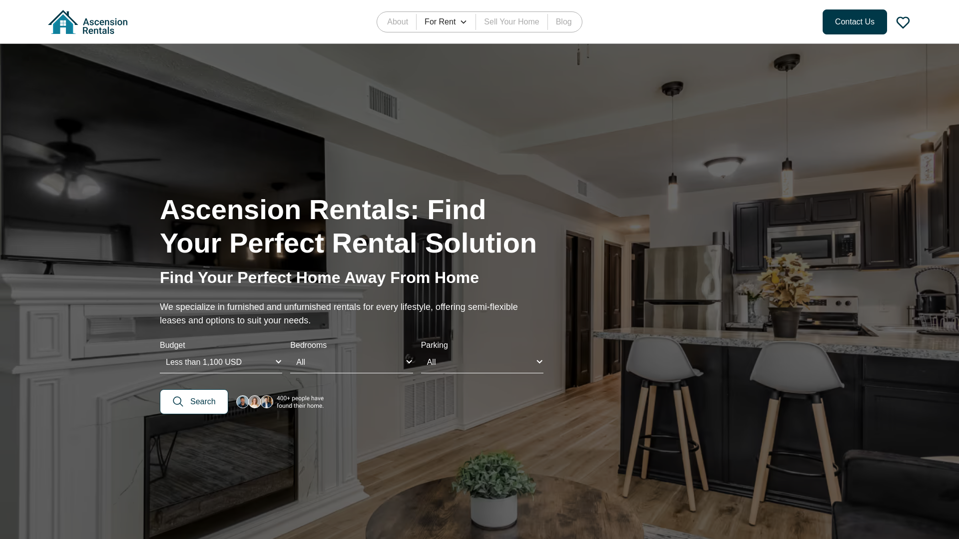 website screenshot of https://ascensionrentals.co/