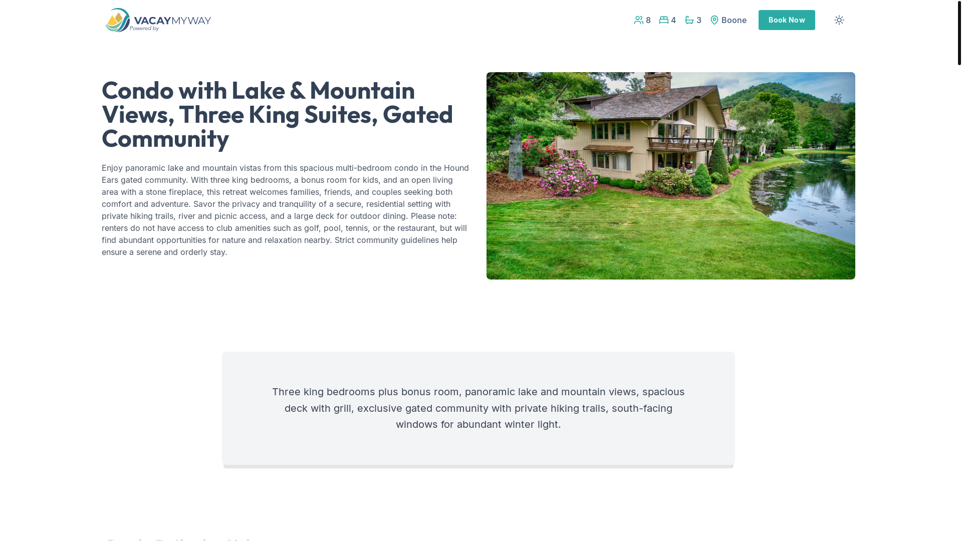 website screenshot of https://serenelakes.vacations/