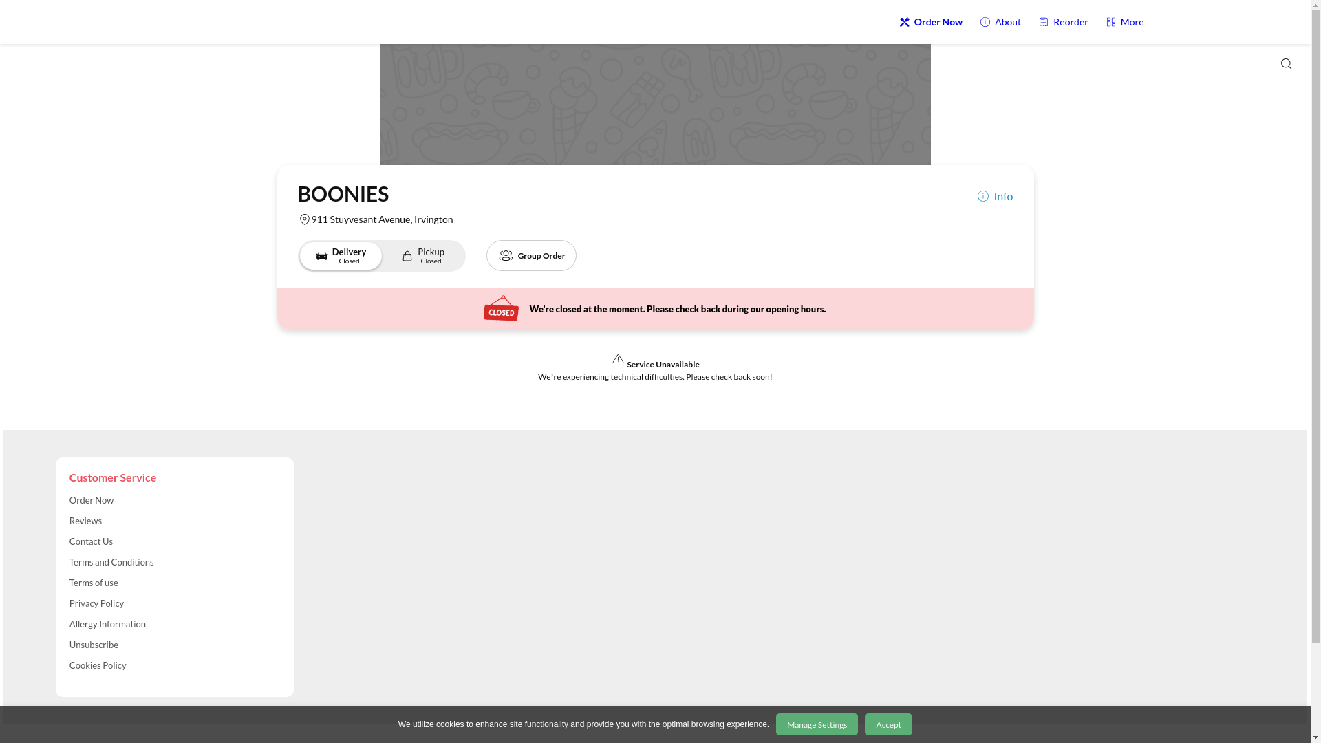 website screenshot of https://booniesnj.com/