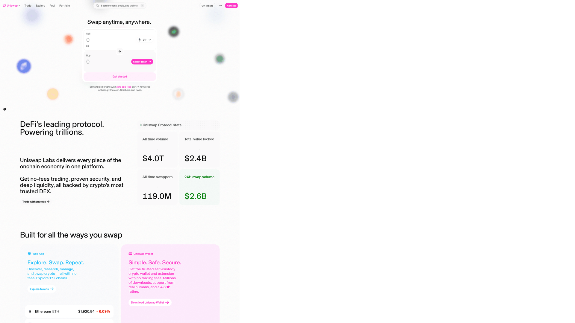 website screenshot of https://v2-uniswap.webflow.io