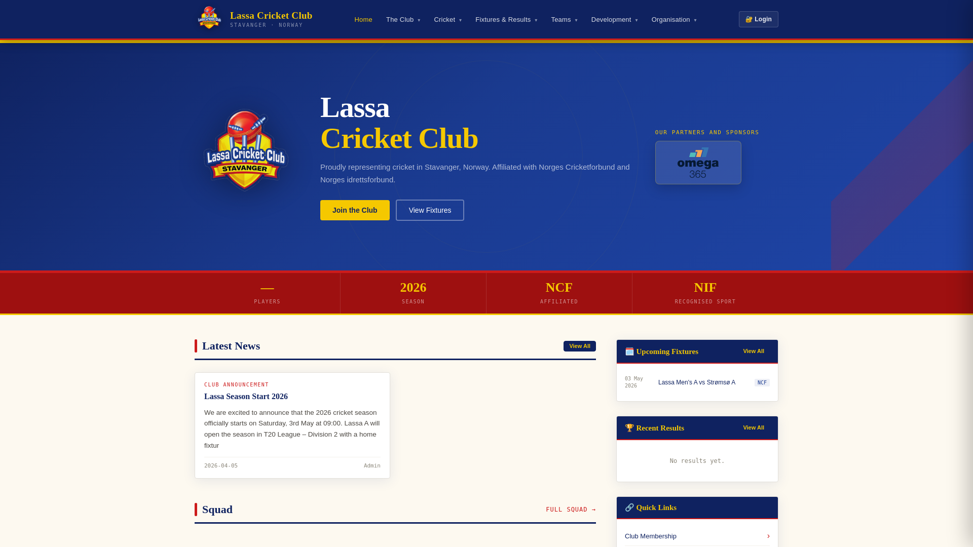 website screenshot of https://lassacricketclub.no