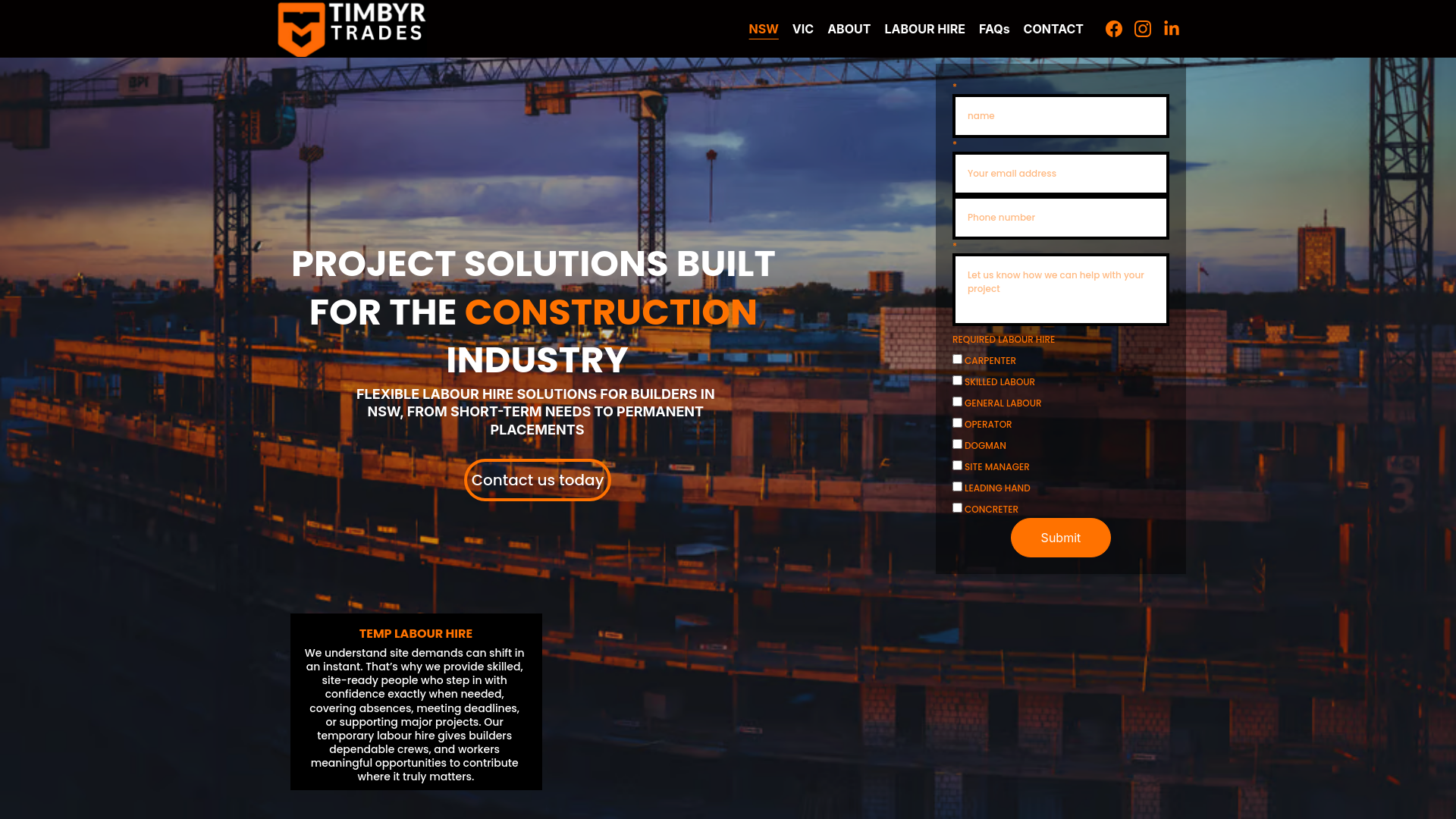 website screenshot of https://timbyrtrades.com.au/